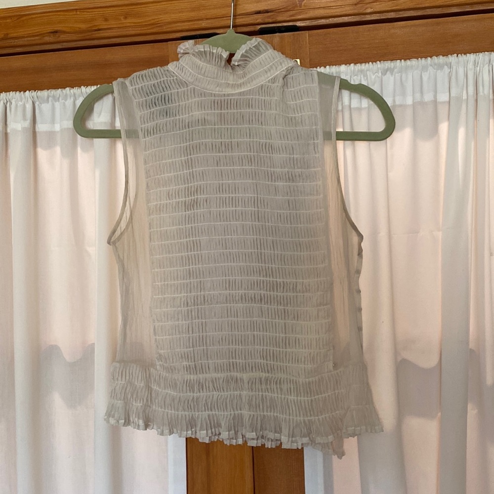 BCBG vintage ‘90’s 100% silk, semi-transparent pleated shell/blouse